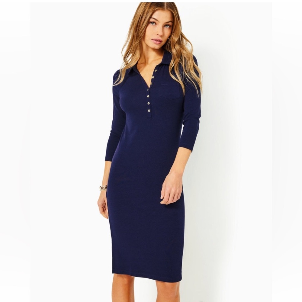 Lilly Pulitzer Reema Polo Dress Low Tide Navy- size Medium